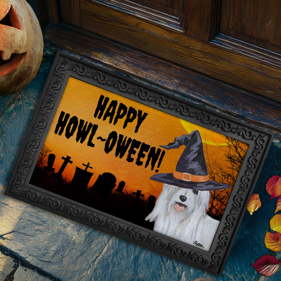 Chinese Crested Powderpuff HAPPY HOWL-OWEEN Welcome Mat