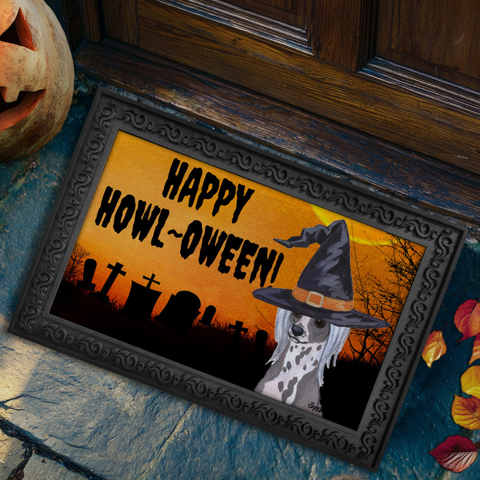 Chinese Crested HAPPY HOWL-OWEEN Welcome Mat
