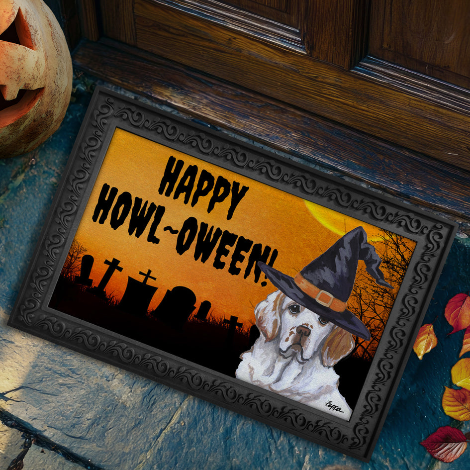 Clumber Spaniel HAPPY HOWL-OWEEN Welcome Mat