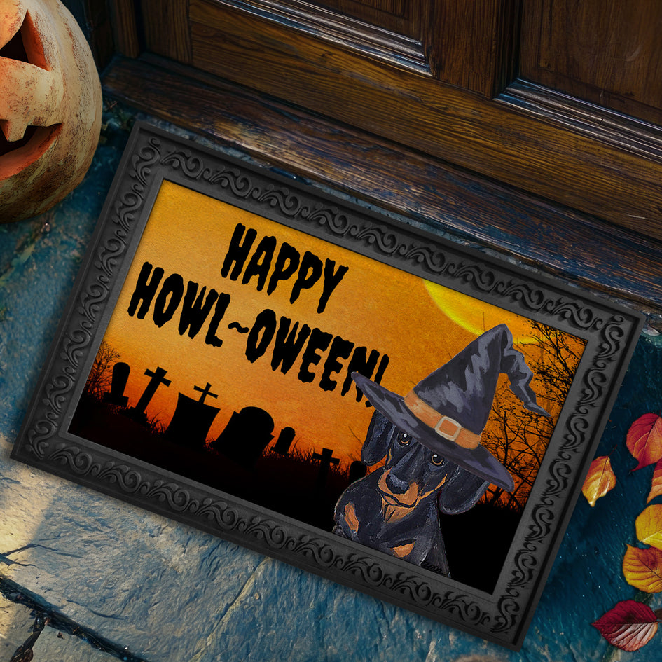 Dachshund HAPPY HOWL-OWEEN Welcome Mat