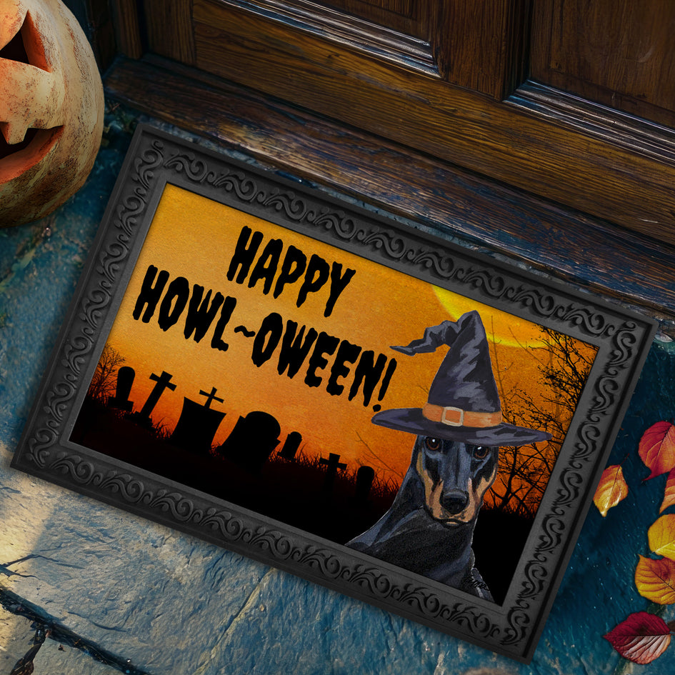 Doberman Pincher HAPPY HOWL-OWEEN Welcome Mat