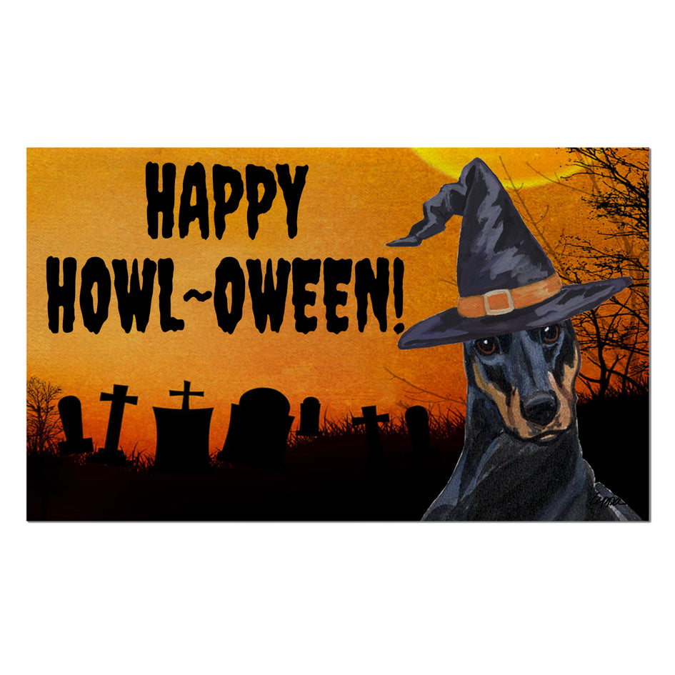 Doberman Pincher HAPPY HOWL-OWEEN Welcome Mat
