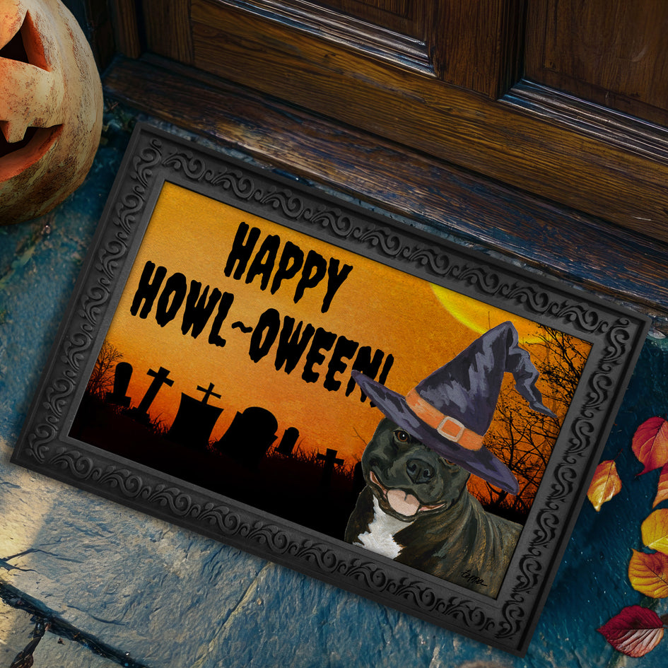 Staffordshire Bull Terrier HAPPY HOWL-OWEEN Welcome Mat