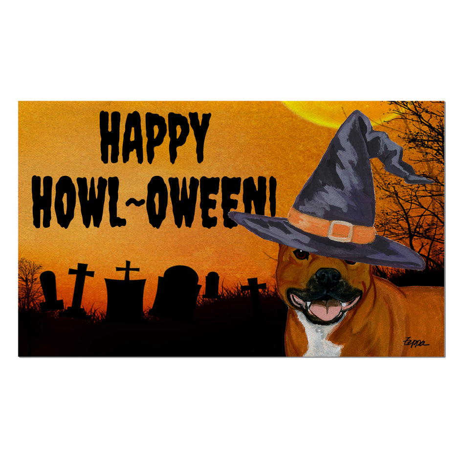 Staffordshire Bull Terrier HAPPY HOWL-OWEEN Welcome Mat