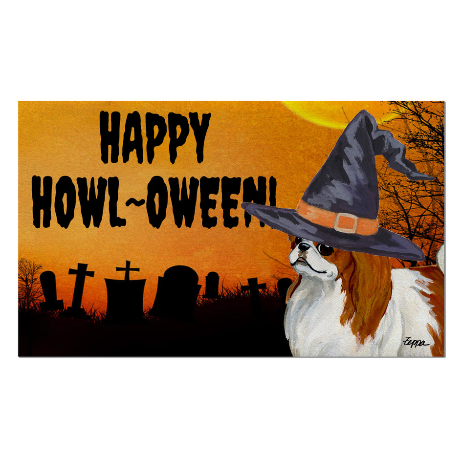 Japanese Chin HAPPY HOWL-OWEEN Welcome Mat