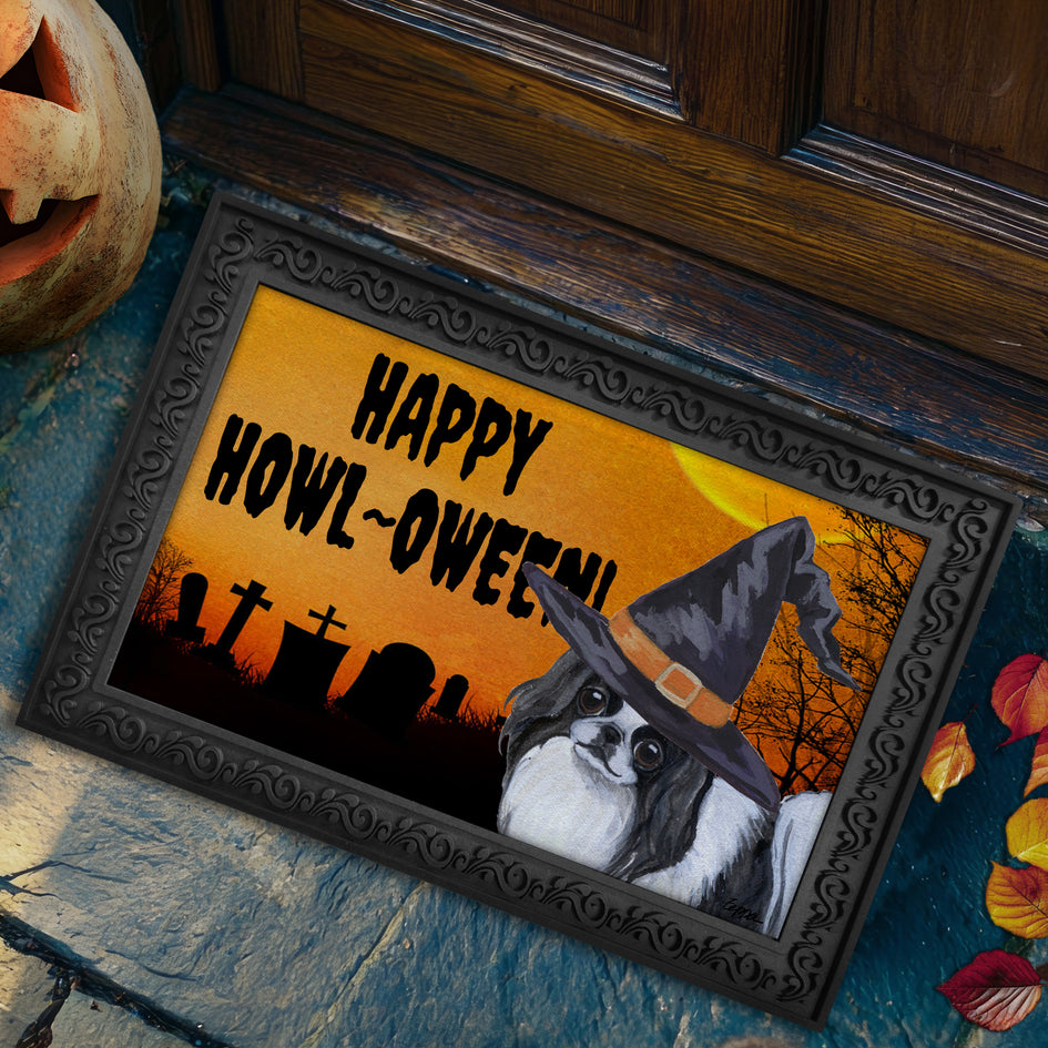 Japanese Chin HAPPY HOWL-OWEEN Welcome Mat