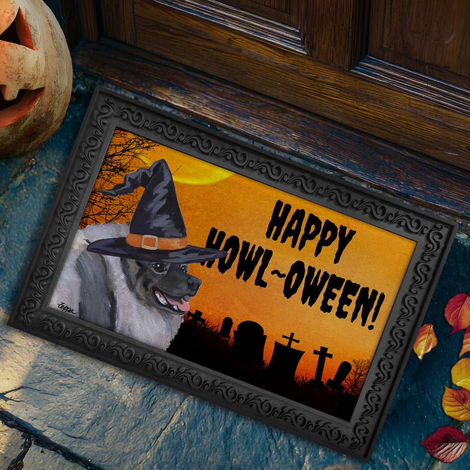 Keeshond HAPPY HOWL-OWEEN Welcome Mat
