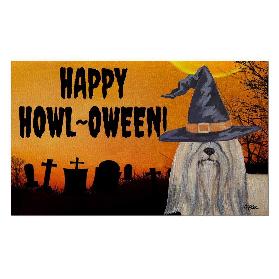 Lhasa Apso HAPPY HOWL-OWEEN Welcome Mat