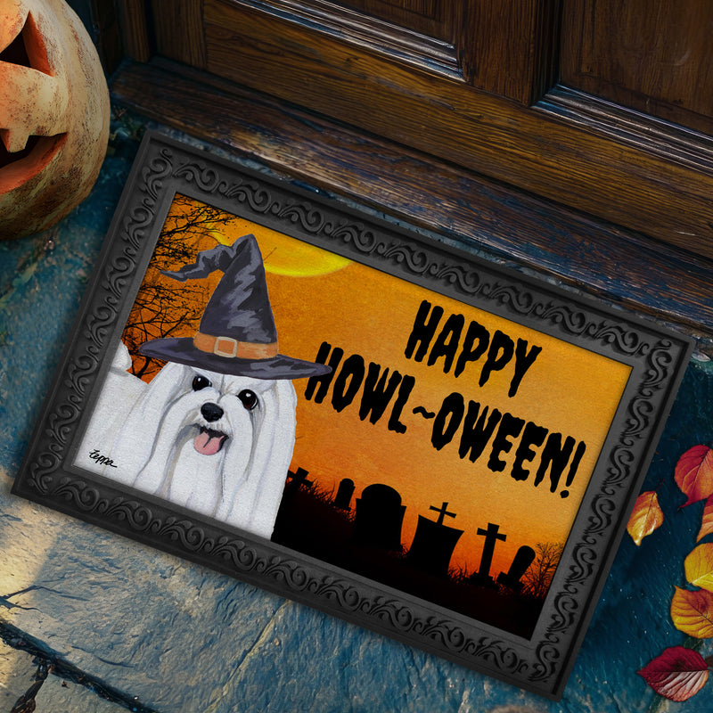 Maltese HAPPY HOWL-OWEEN Welcome Mat
