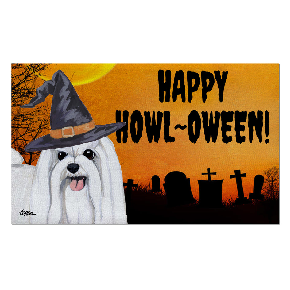 Maltese HAPPY HOWL-OWEEN Welcome Mat