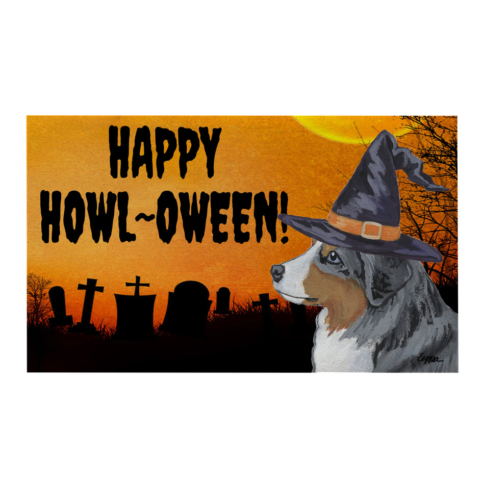 Miniature American Shepherd HAPPY HOWL-OWEEN Welcome Mat