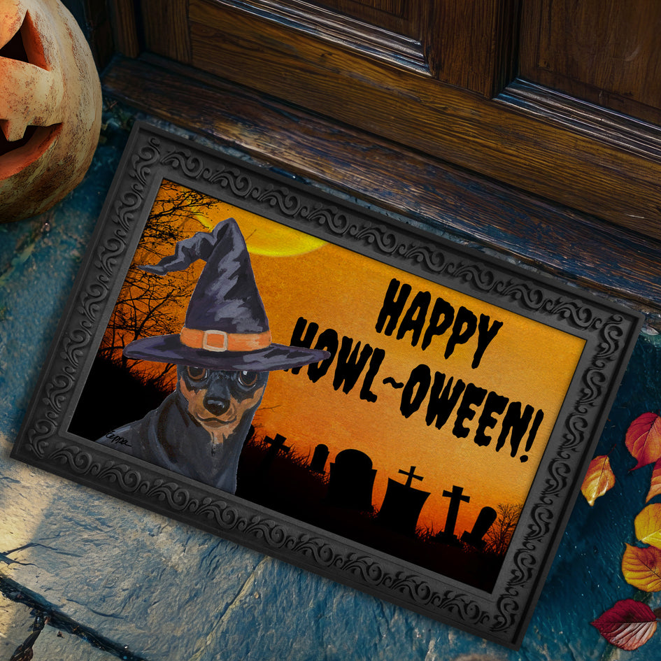 Miniature Pinscher HAPPY HOWL-OWEEN Welcome Mat