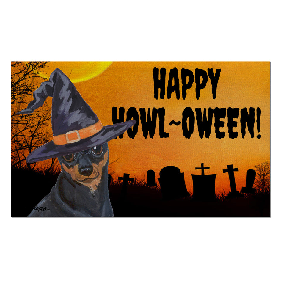 Miniature Pinscher HAPPY HOWL-OWEEN Welcome Mat