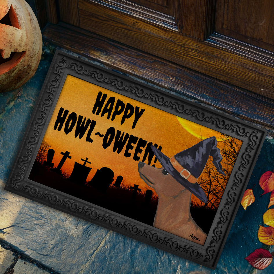 Miniature Pinscher HAPPY HOWL-OWEEN Welcome Mat