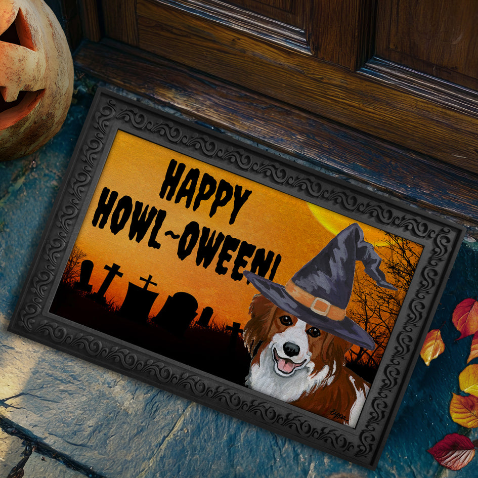 Nederlandse Kooikerhondje HAPPY HOWL-OWEEN Welcome Mat