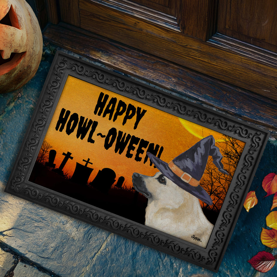 Norwegian Buhund HAPPY HOWL-OWEEN Welcome Mat