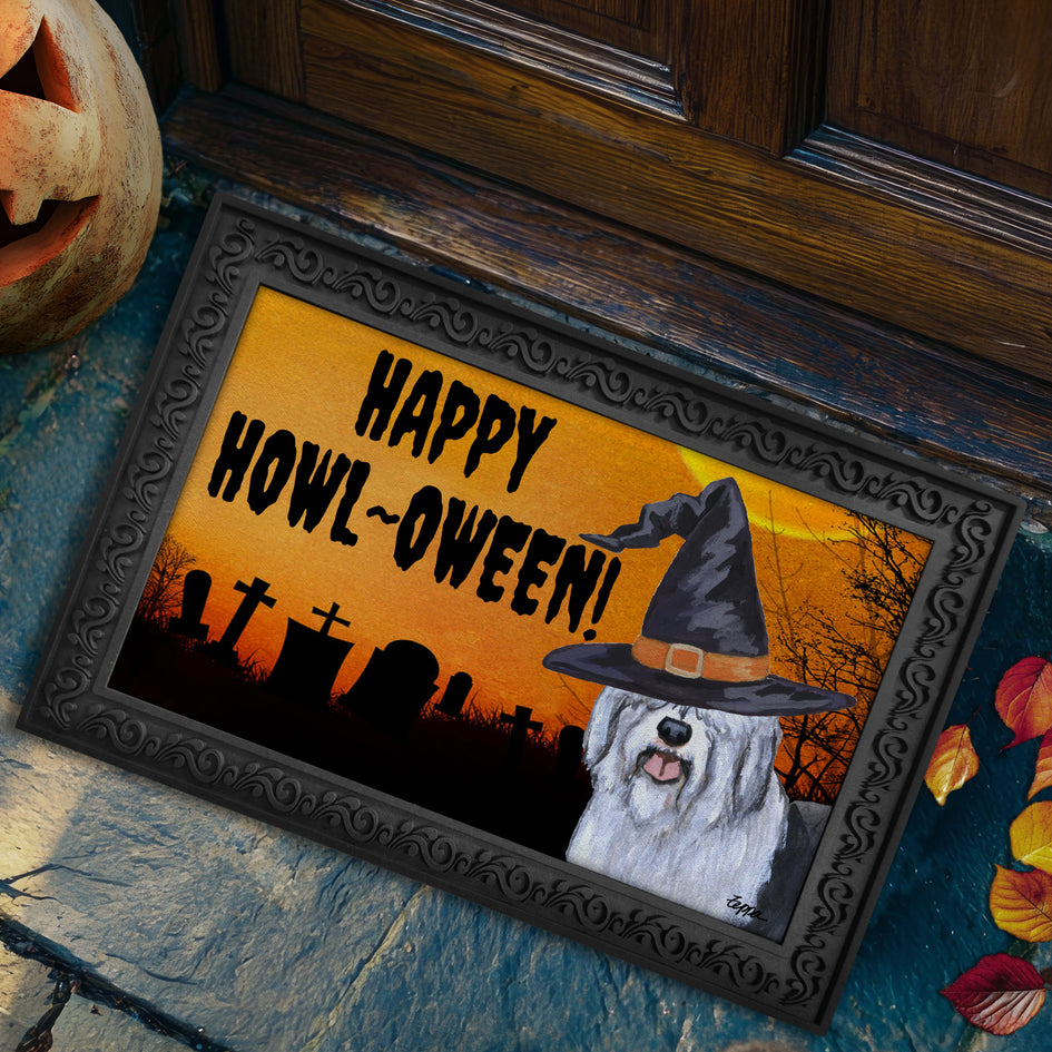 Old English Sheepdog HAPPY HOWL-OWEEN Welcome Mat