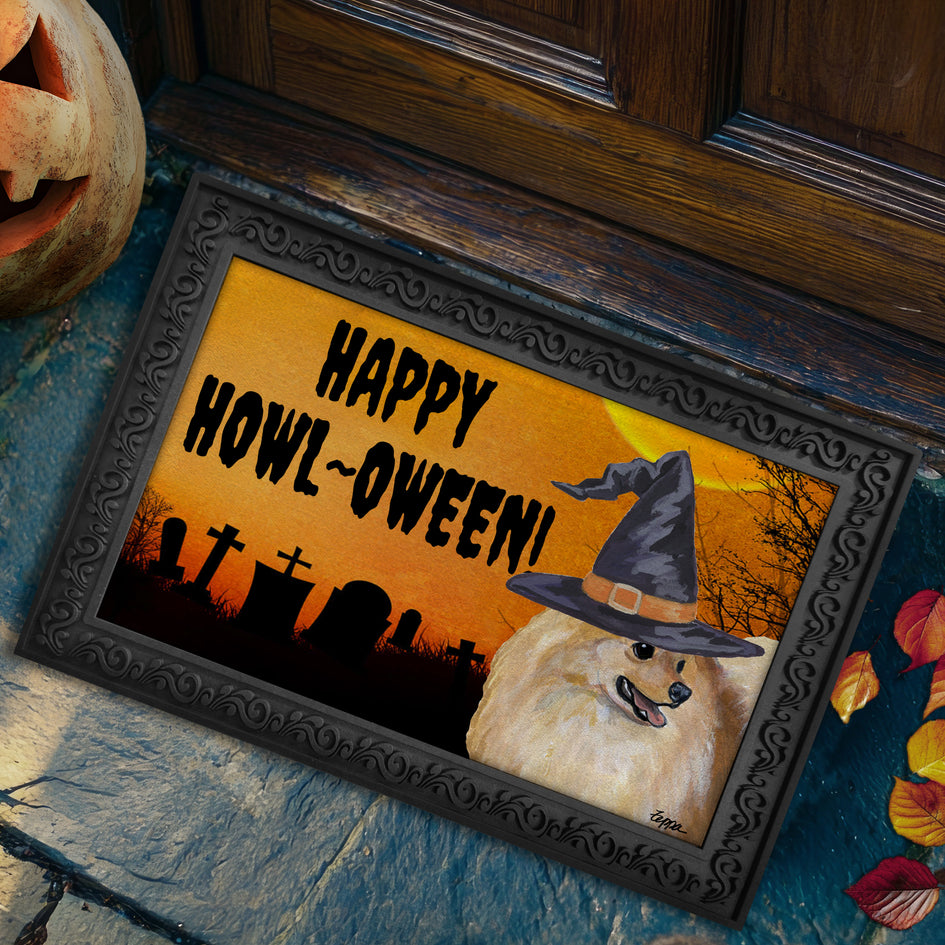Pomeranian HAPPY HOWL-OWEEN Welcome Mat