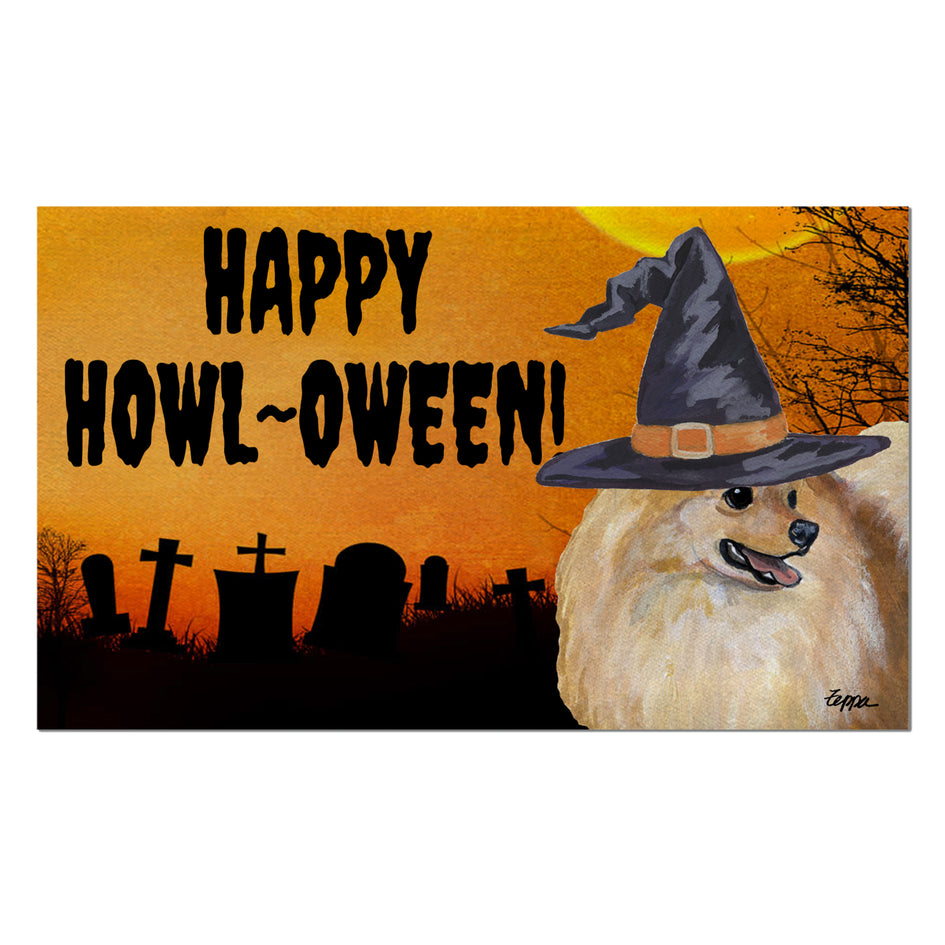 Pomeranian HAPPY HOWL-OWEEN Welcome Mat
