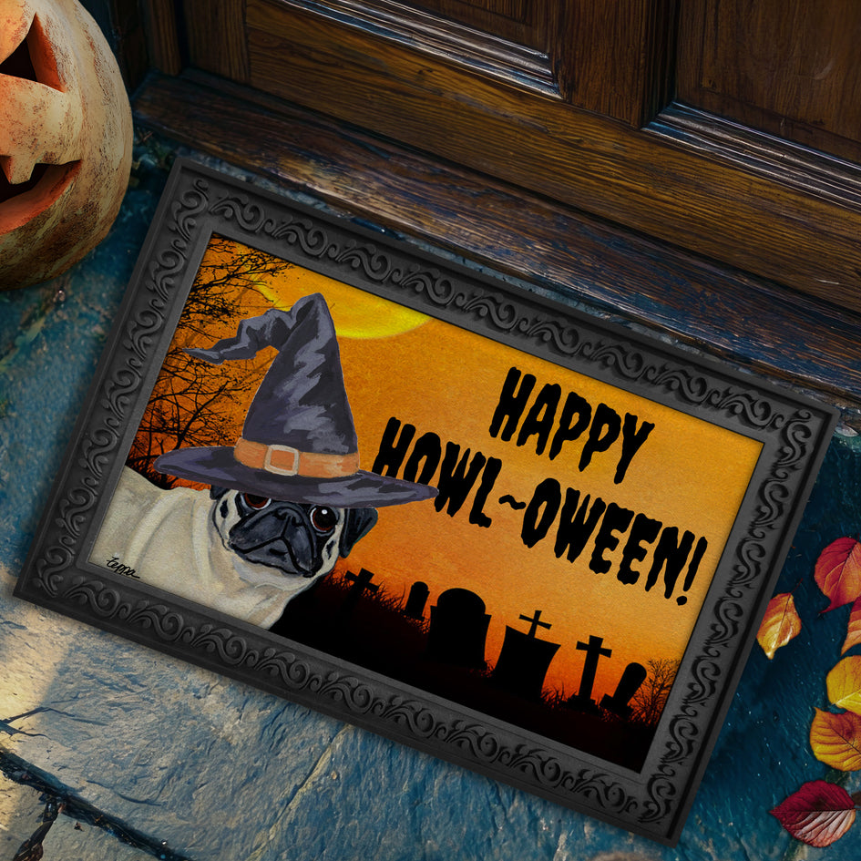 Pug HAPPY HOWL-OWEEN Welcome Mat