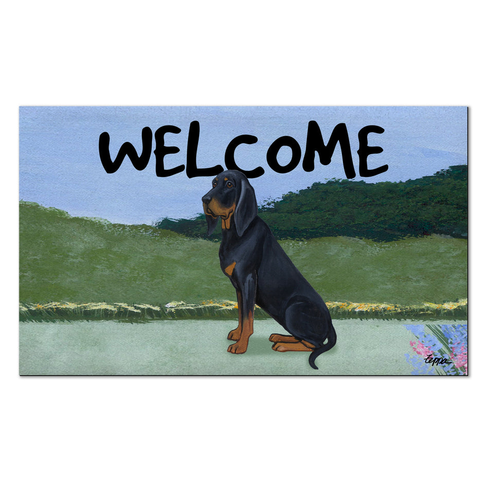 Black and  Tan Coonhound Welcome Mat