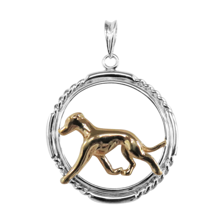 Whippet in 14K Gold with Sterling Silver Braided Circle Pendant