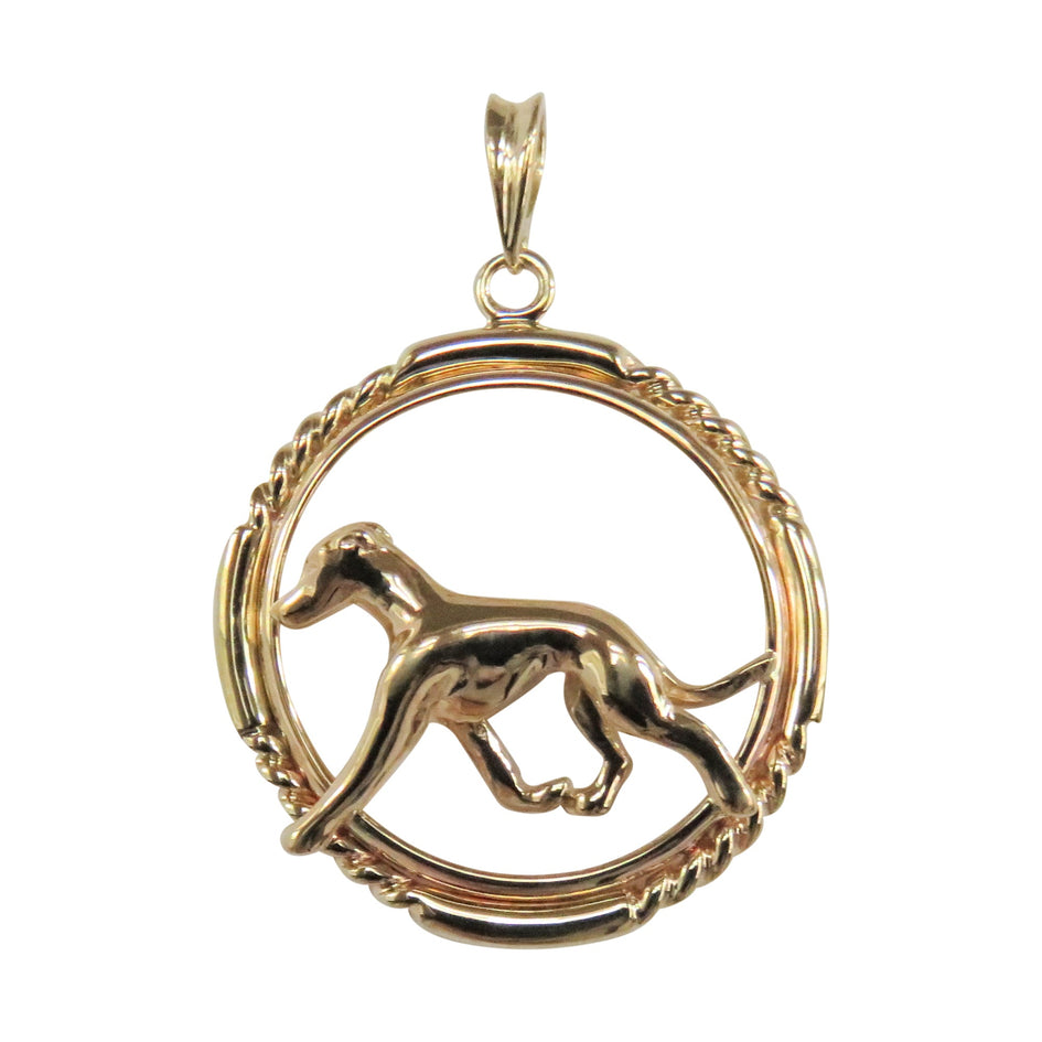 Whippet in 14K Gold Braided Circle Pendant