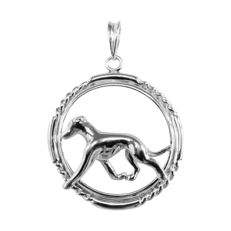 Whippet in Sterling Silver Braided Circle Pendant