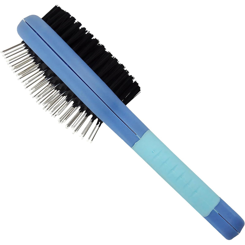 American Kennel Club AKC Pet Grooming Brush for Dogs and Cats - 2-in-1 Deshedding and Detangling Brush with Dense Nylon Bristles, Removes Loose Hair for Short and Long Coat Dogs and All Breeds