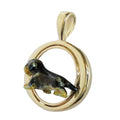 Wirehaired Dachshund  Custom Enamel in 14K Gold Tapered Oval Pendant