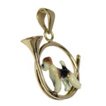 Custom Enamel Wire Fox Terrier in 14K Gold Hunting Horn Pendant