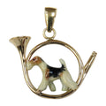 Custom Enamel Wire Fox Terrier in 14K Gold Hunting Horn Pendant