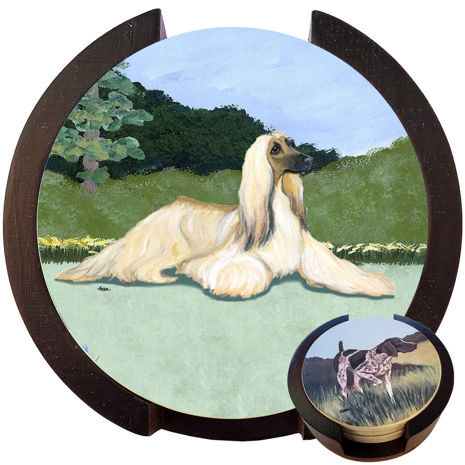 Afghan Hound Scenic Bisque Coaster Set