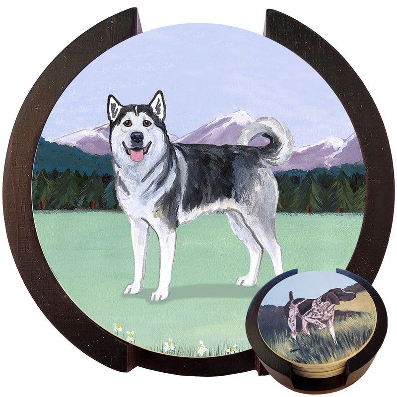 Alaskan Malamute Scenic Bisque Coaster Set