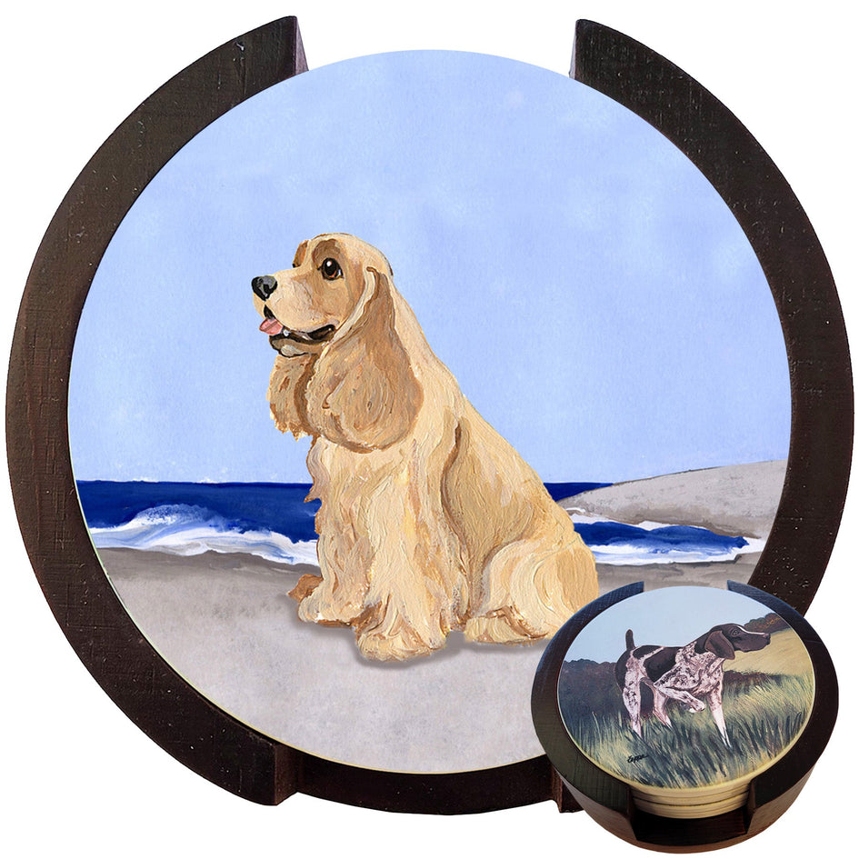 American Cocker Spaniel Scenic Bisque Coaster Set