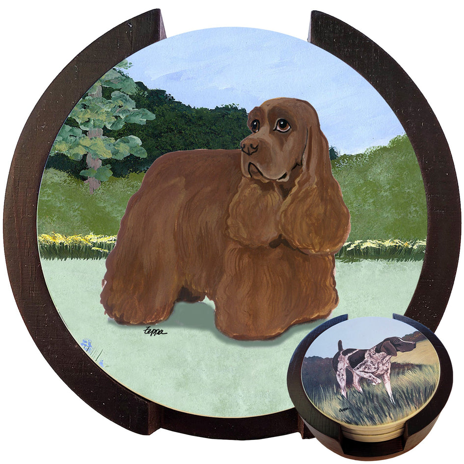 American Cocker Spaniel Scenic Bisque Coaster Set