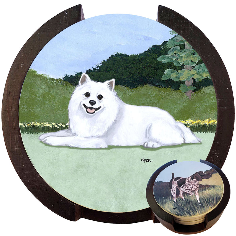 American Eskimo Dog Scenic Bisque Coaster Set