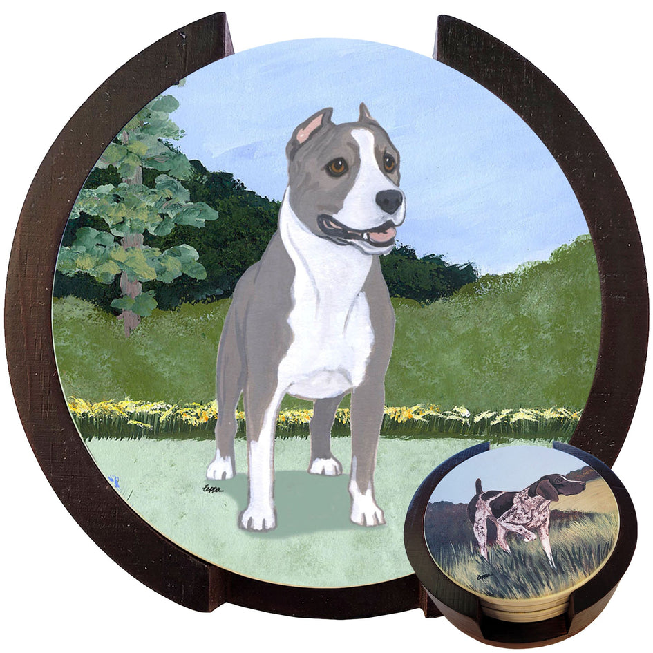 American Staffordshire Terrier Scenic Bisque Coaster Set