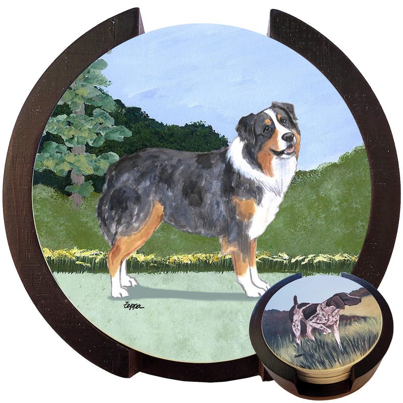 Australian Shepherd Scenic Bisque Coaster Set