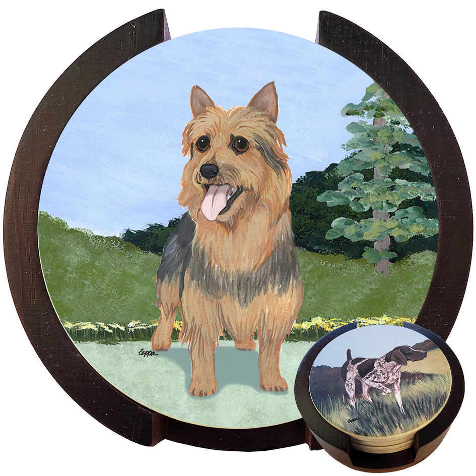 Australian Terrier Scenic Bisque Coaster Set