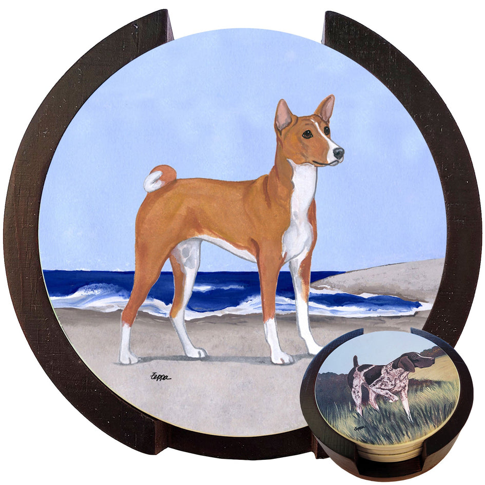 Basenji Scenic Bisque Coaster Set