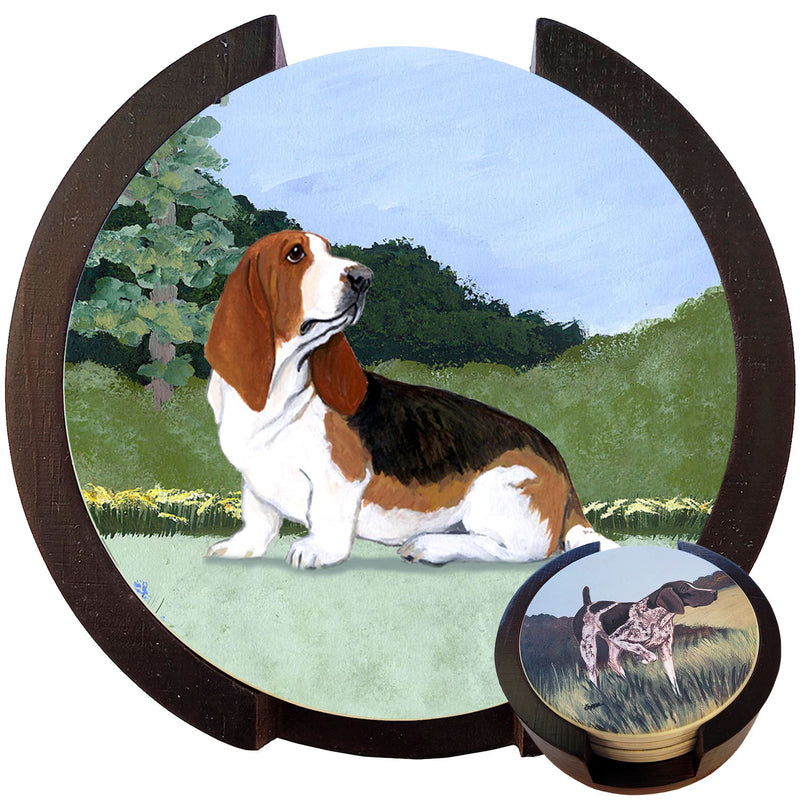 Basset Hound Scenic Bisque Coaster Set