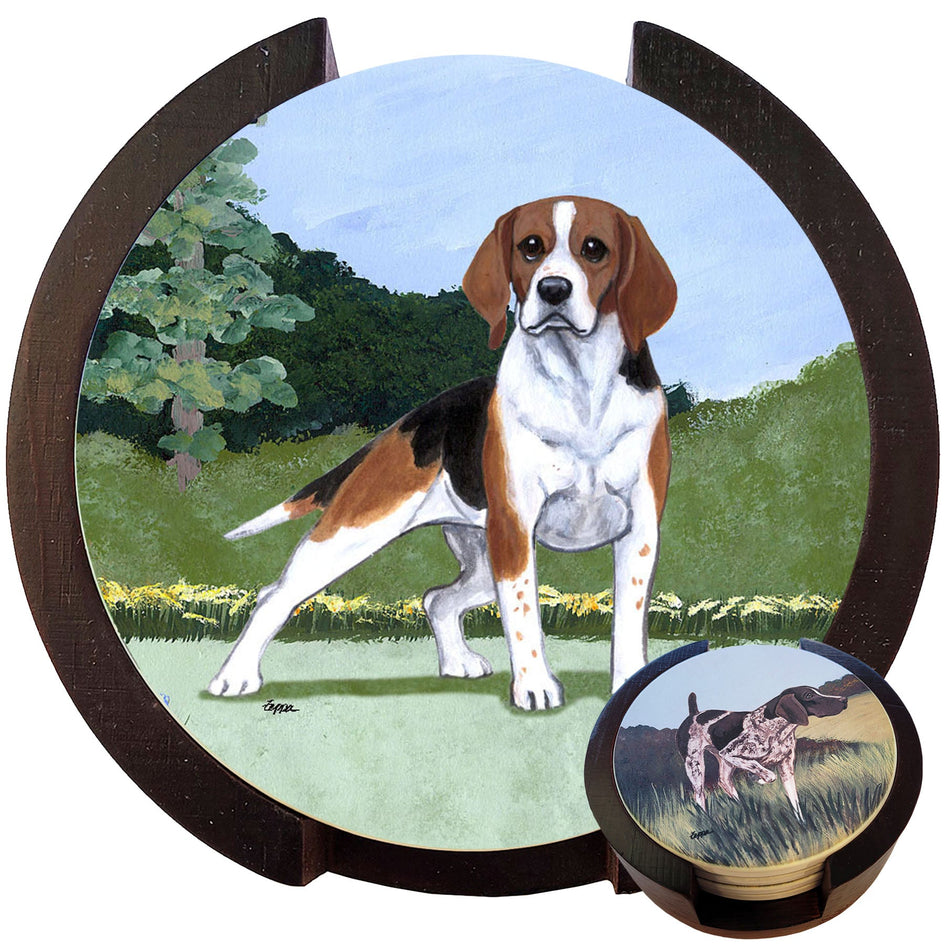 Beagle Scenic Bisque Coaster Set