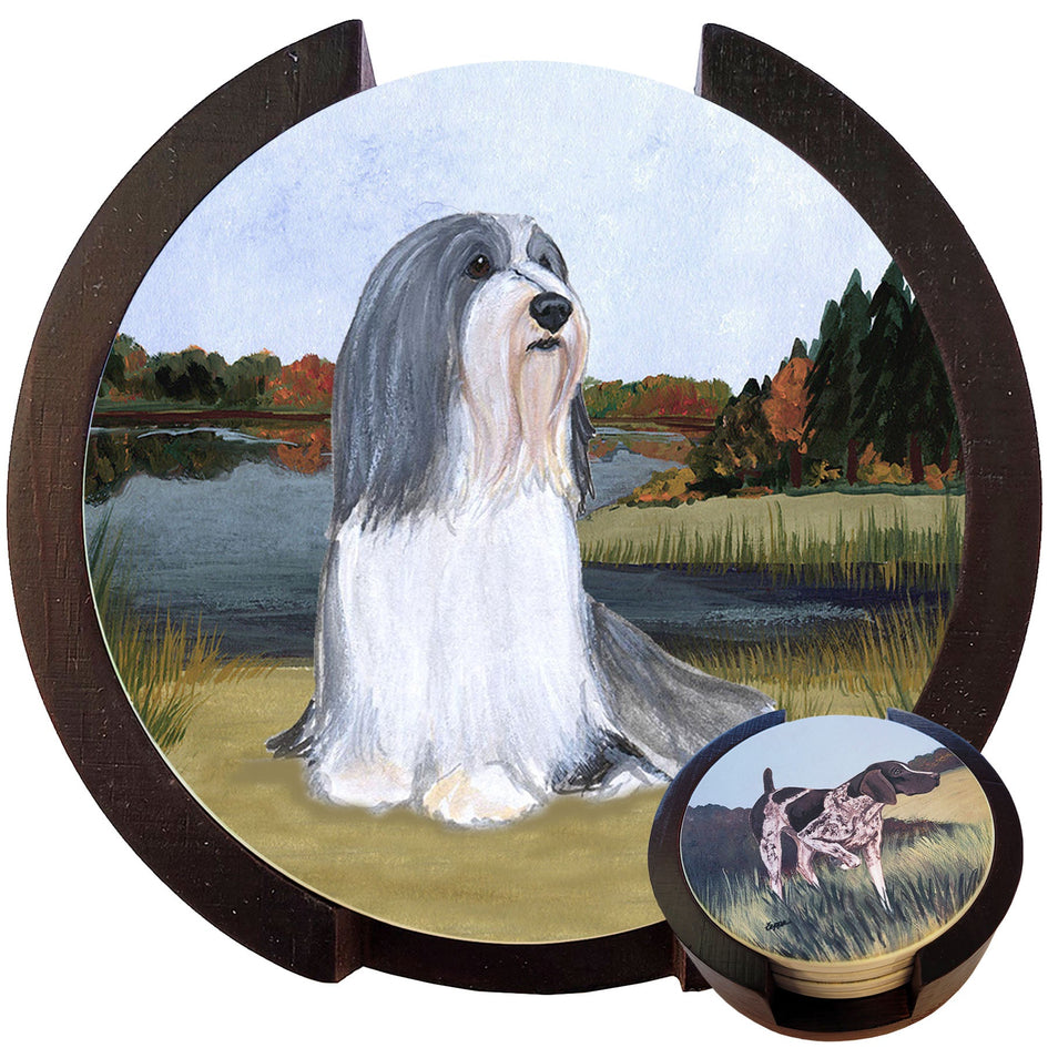 Bearded Collie Scenic Bisque Coaster Set