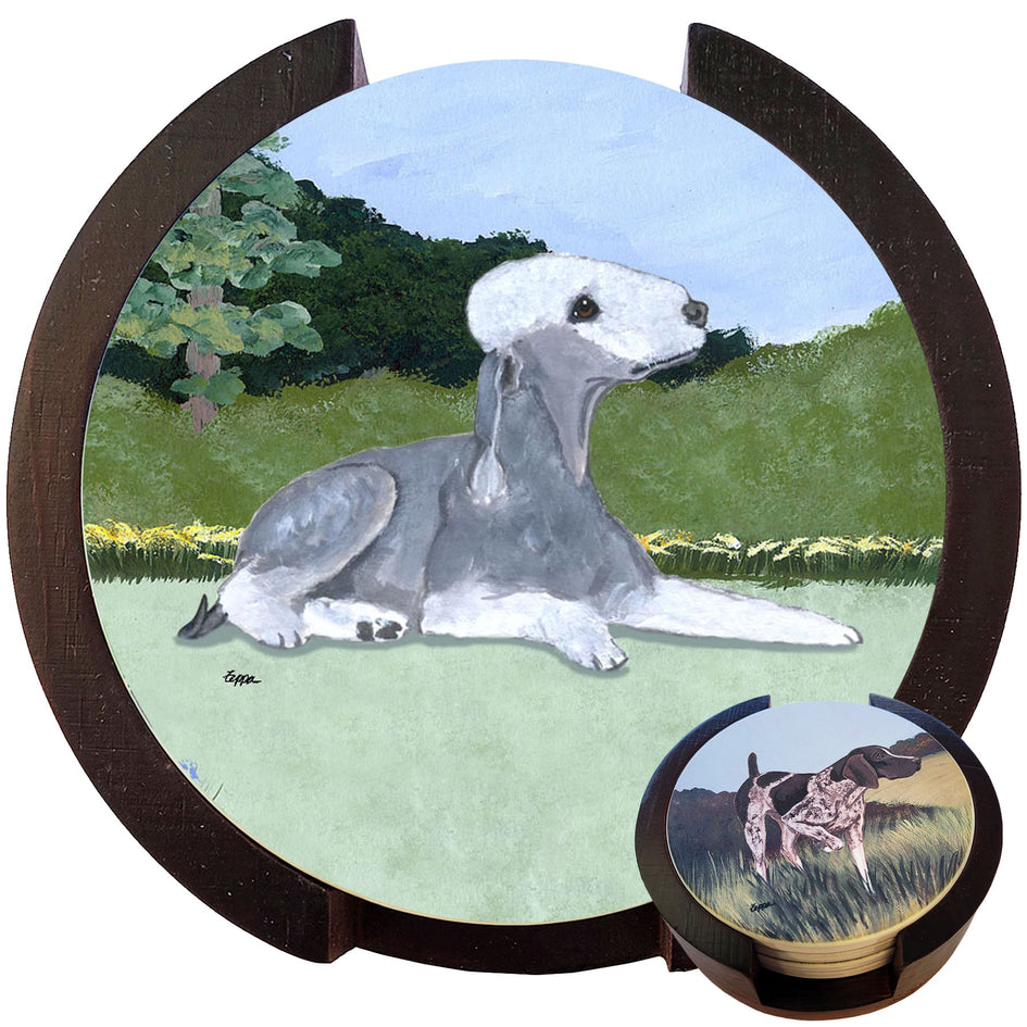 Bedlington Terrier Scenic Bisque Coaster Set