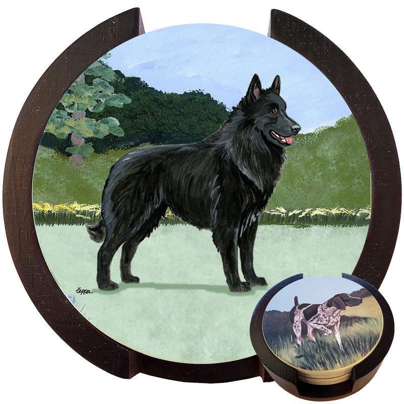 Beligan Sheepdog Scenic Bisque Coaster Set