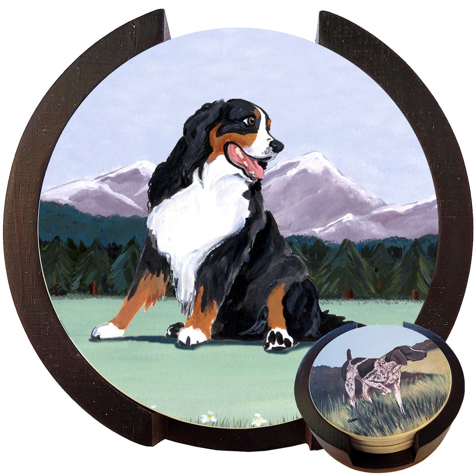 Bernese Mountain Dog Scenic Bisque Coaster Set