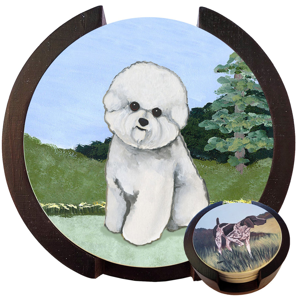 Bichon Frise Scenic Bisque Coaster Set