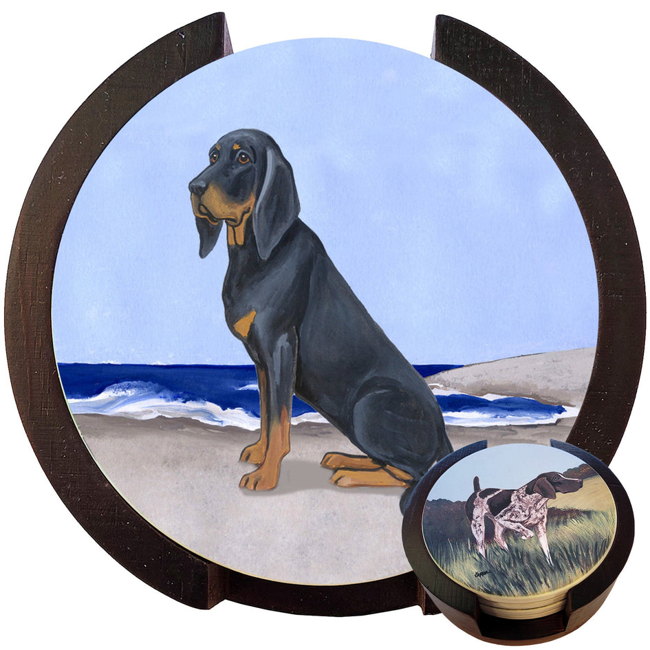 Black and Tan Coonhound Scenic Bisque Coaster Set