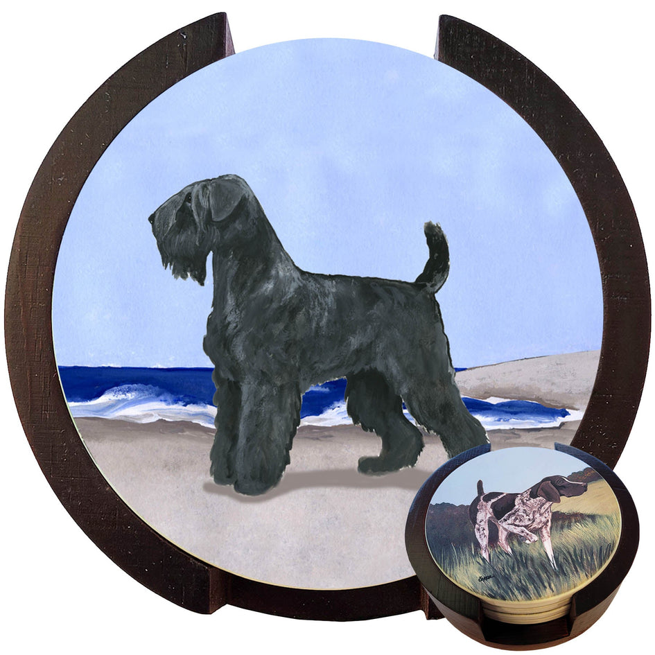 Black Russian Terrier Scenic Bisque Coaster Set